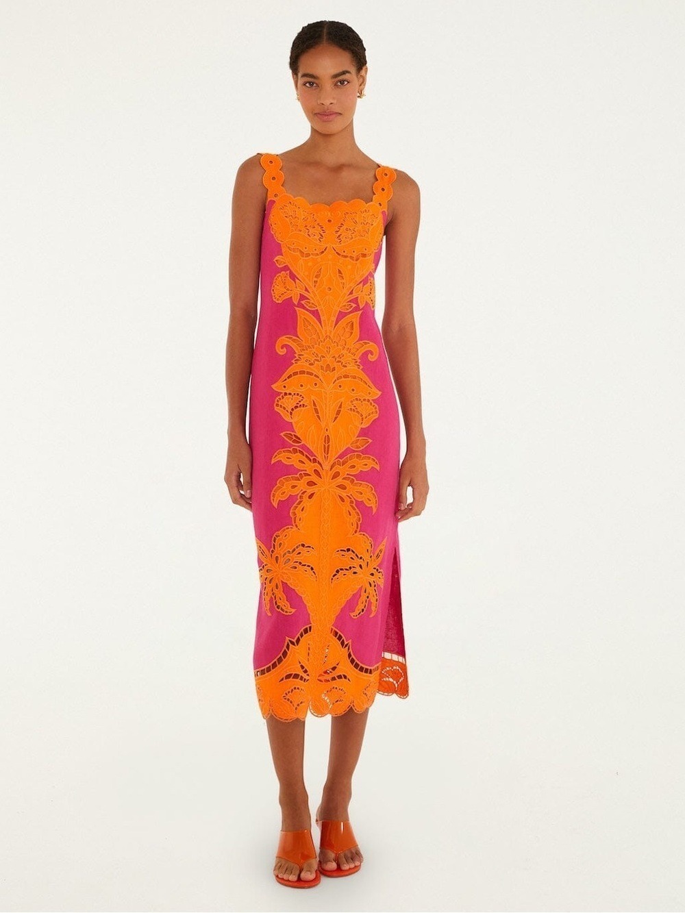 Farm Rio Pink Cutwork Midi Dress